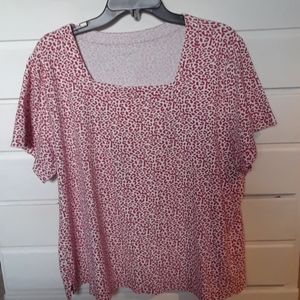 Square neck leopard print shirt burgundy and white